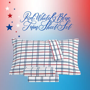 Patriotic Red White Blue Stripe Twin Sheets 3 piece Set Microfiber